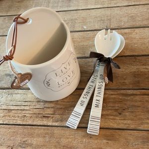 NWT Demdaco Artisan crock with salad tongs